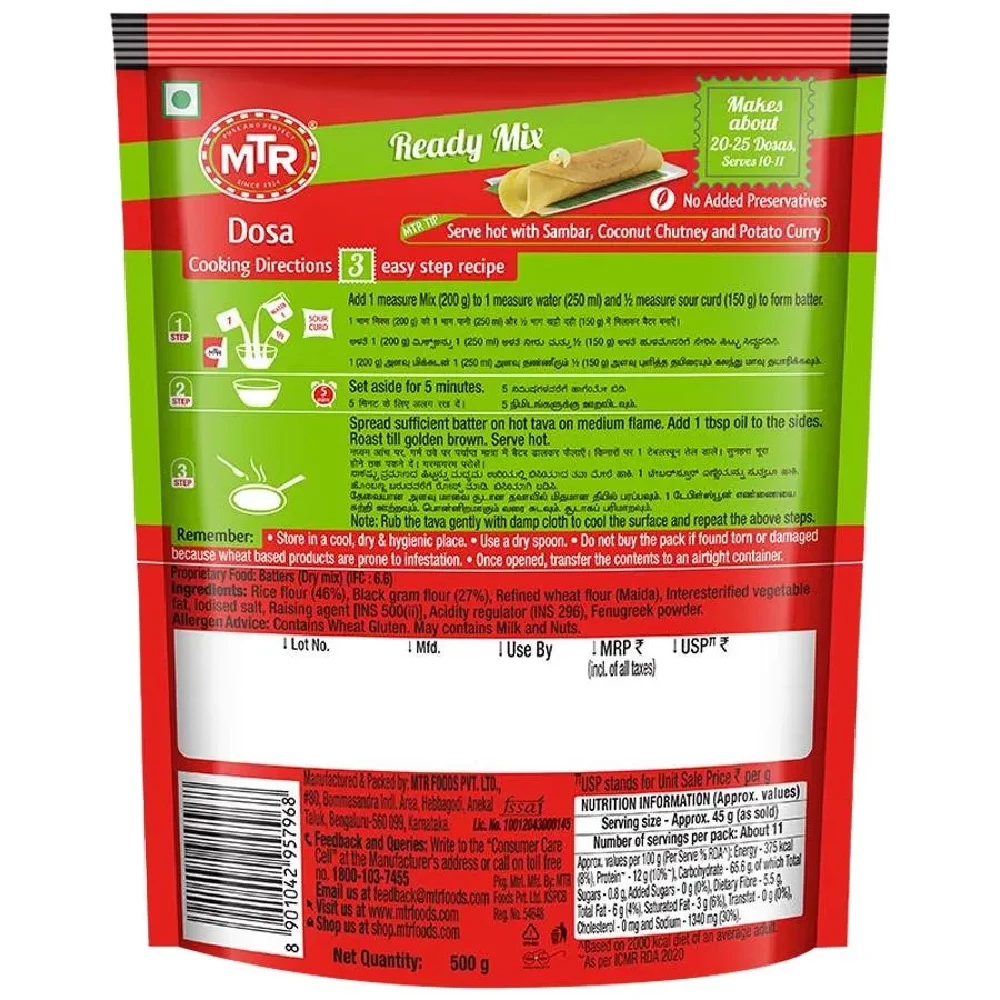 MTR Original Dosa Ready Mix, 500 g Pouch-2.webp